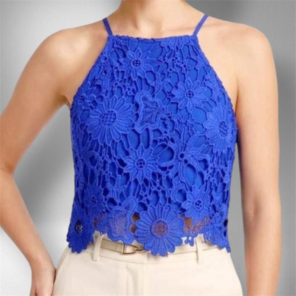 Forever 21 Cobalt Blue Lace Halter Crop Top – Size M